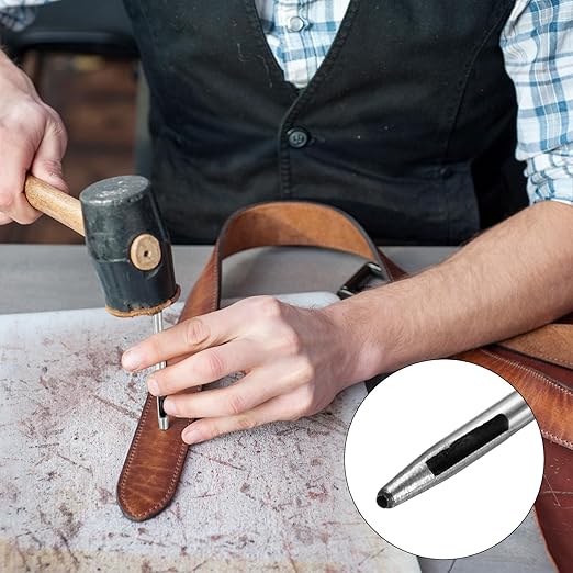 1.2MM Leather Hole Punch Tool [2PCS] - Metal Round Belt Hole Puncher Use for Leather Working & Belts & Watch Band & Paper & Plastic - [Silver Tone] Round Hollow Tools