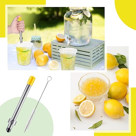 Lasnten 1 Pack Straw Puncher for Plastic Lids Lemonade Cups, Stainless Steel Straw Hole Puncher Punching Tools for Cafe Drinks Deli Container Fresh Squeezed Lemonade Stand Supplies(6.3 Inch,Yellow)