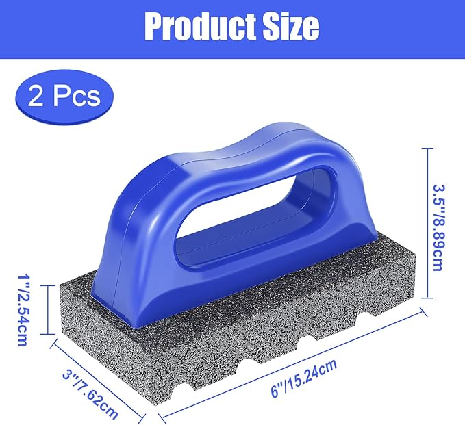 2 Pcs Rub Brick with Handle, Fluted 20-Grit Carbofrax Surface Concrete Tools Masonry Tools Smoothing Cleaning Removing Marks Tool (Blue)