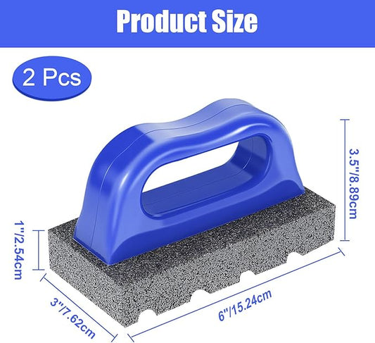 2 Pcs Rub Brick with Handle, Fluted 20-Grit Carbofrax Surface Concrete Tools Masonry Tools Smoothing Cleaning Removing Marks Tool (Blue)