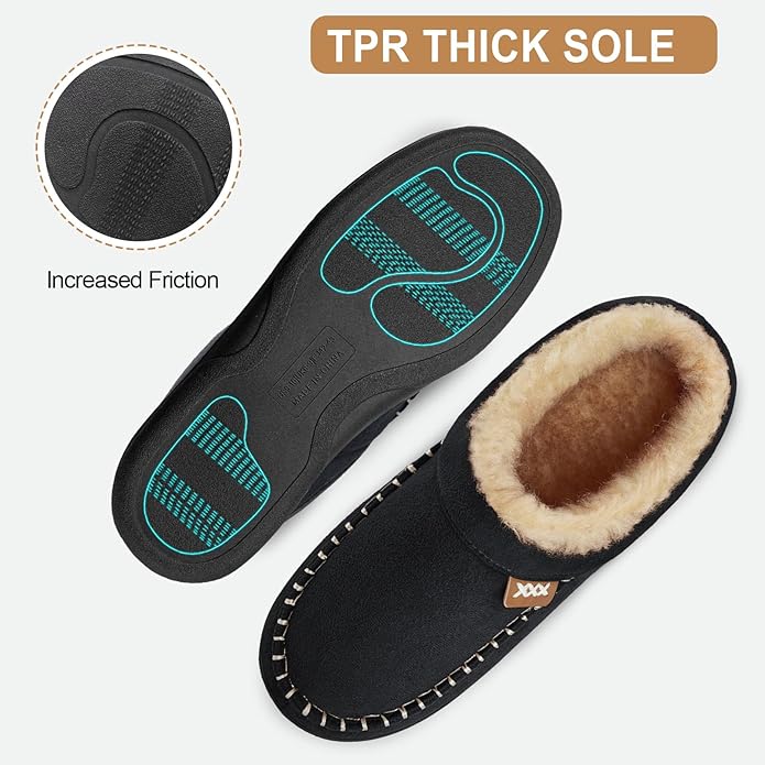 ATHMILE Mens House Shoes Fuzzy Warm Moccasin Memory Foam House Slippers for Men Cozy Winter Mens Slippers for Home Bedroom Indoor Outdoor