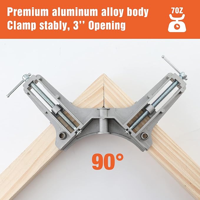 PONY 2-Piece 90 Degree Corner Clamp Set, Featured with 3?쇺?Maximum Opening, 200 lbs Clamping Force & 1/2?쇺?Clamping Height, Aluminum Alloy Body, Adjustable Right Angle Clamps for Multiple Projects