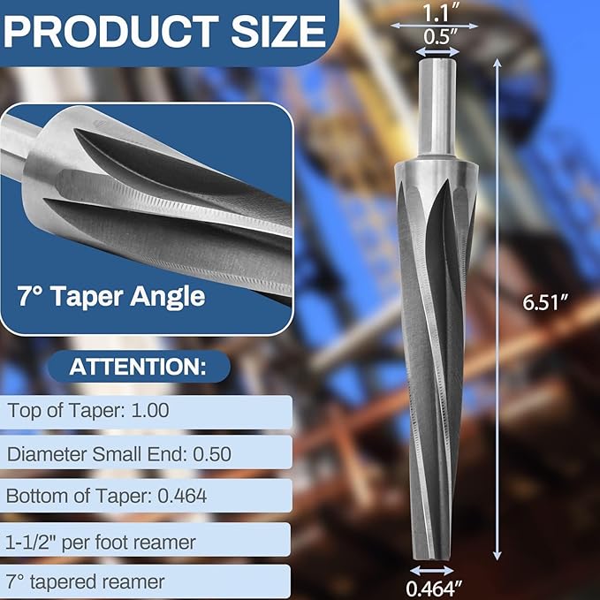 7 Degree Ball Joint Tapered Reamer,6542 High-Speed Tool Steel Tapered Ball Joint Reamer,Tapered Reamer Tie Rod For 1-1/2" Per Foot