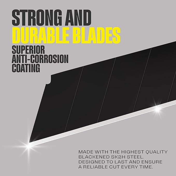 18mm Utility Knife Blades, 50 PCS | SK2H Blackened Steel | 3x Sharper & 5x More Durable Than SK5 | Fits All 18mm Utility Knives & Box Cutters