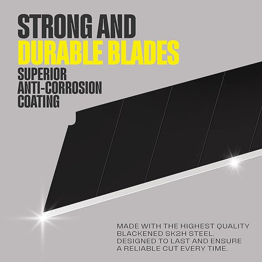 18mm Utility Knife Blades, 50 PCS | SK2H Blackened Steel | 3x Sharper & 5x More Durable Than SK5 | Fits All 18mm Utility Knives & Box Cutters