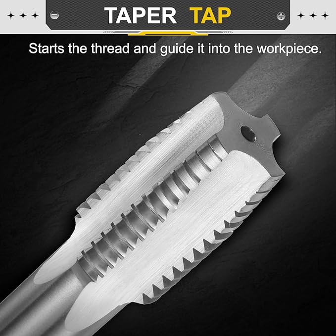 uxcell Hand Taper Tap 1-1/8"-7 BSW Thread Taper Style Taps Straight Flute Screw Tapping Threading Tool High Speed Steel HSS6542