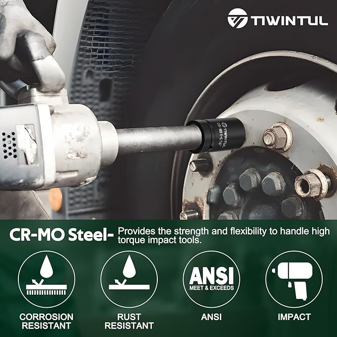 1-5/16" Impact Socket 1" Drive, 6 Point Design, CR-MO Axle Nut Socket, ANSI Certified, Heavy Duty Socket 1 Inch Drive for Truck, Trailer, Industrial & Fleet Maintenance