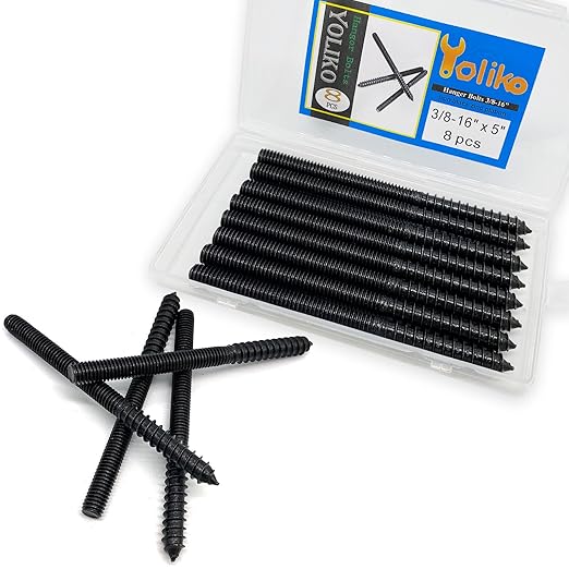 8 Pack 3/8-16 x 5 Inch Black Hanger Bolts 3/8-16" Double Headed Bolts 3/8 Wood Dowel Screw Self-Tapping Screw Hanger Bolts for Furniture Screws Double Screw Threaded Rods Bolt 127mm Length