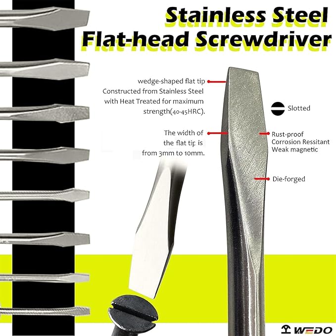 WEDO Stainless Steel Slotted Screwdriver, Flat Head Screwdriver, Corrosion Resistant, Rust Proof, 5 * 100mm