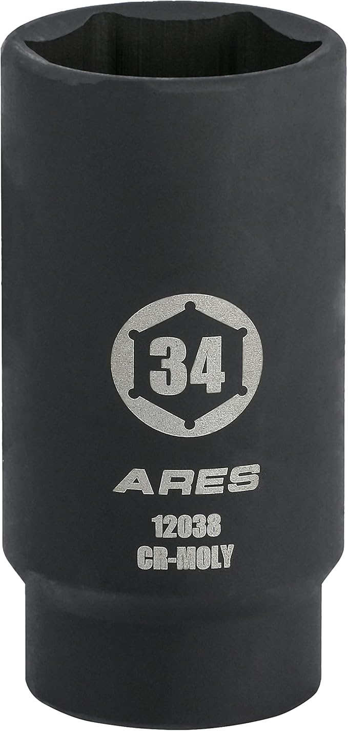 ARES 12038-34MM Axle Nut Socket - 6 Point Socket - Extra Deep 1/2-Inch Drive Impact Socket for Easy Removal of Axle Shaft Nuts