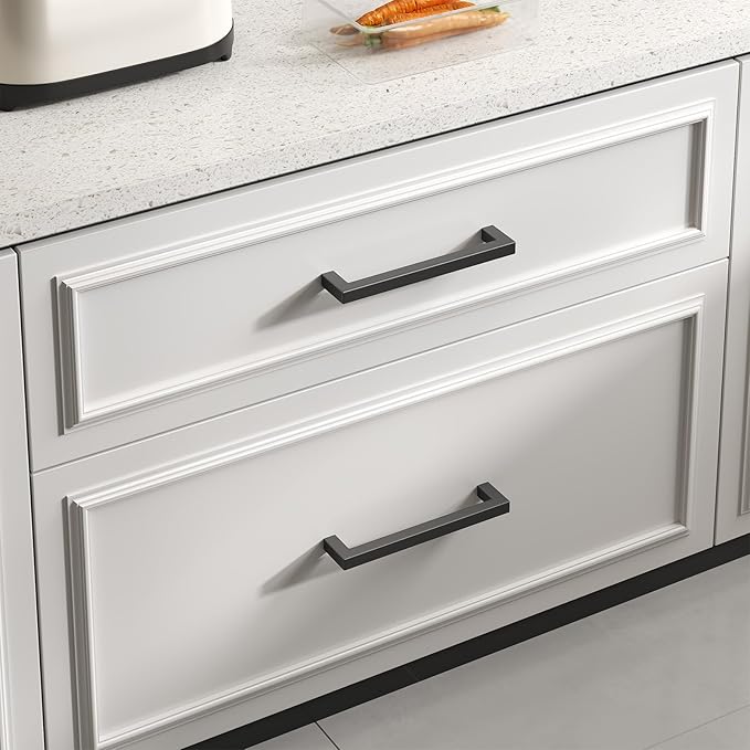 Goldenwarm 60 Pack 3-1/2 Inch Black Cabinet Handles Matte Black Drawer Pulls Stainless Steel Cabinets Hardware Square Bar Modern for Kitchen Bathroom Cupboard