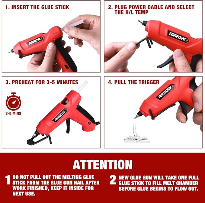 Arrow Mini Hot Glue Gun, Dual Temp Glue Gun Kit with 24Pcs Mini Glue Sticks, High/Low Temp Fast Heating Glue Guns with Stand for DIY, Decoration, Crafts, Quick Repairs