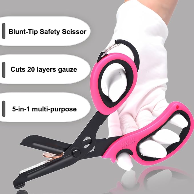MEUUT 2 Pack Medical Scissors Trauma Shears with Carabiner design, 7.5" Fluoride Coated Non-stick Blades Bandage Scissor for Nurses, EMT, Household, outdoors