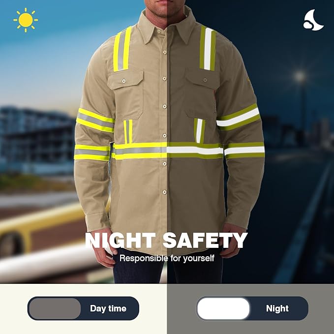 SKSAFETY 7oz FR Shirts for Men, Welding Shirt Hi Vis Flame Resistant 100% Cotton Fire Retardant Longsleeve Shirt CAT2