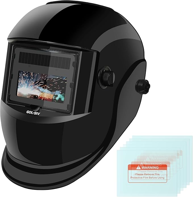 Welding Helmet Auto Darkening-Solar/Battery Powered-True Color -Wide View Screen Welding Mask-2 Arc Sensor，0.1ms Response Time-Shade 9-13,For SMAW, MIG, TIG And Grinding