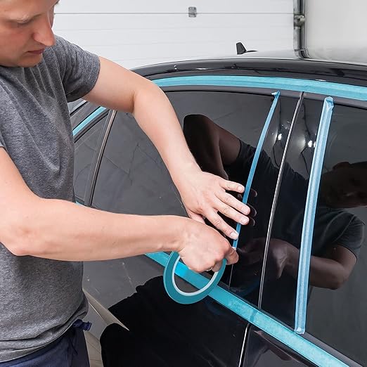 Xuniea 5 Rolls of Vinyl Tape Masking Tape Automotive Car Auto Paint for Curves, High Temperature Vinyl Low Tack(1/8 inch,Blue)