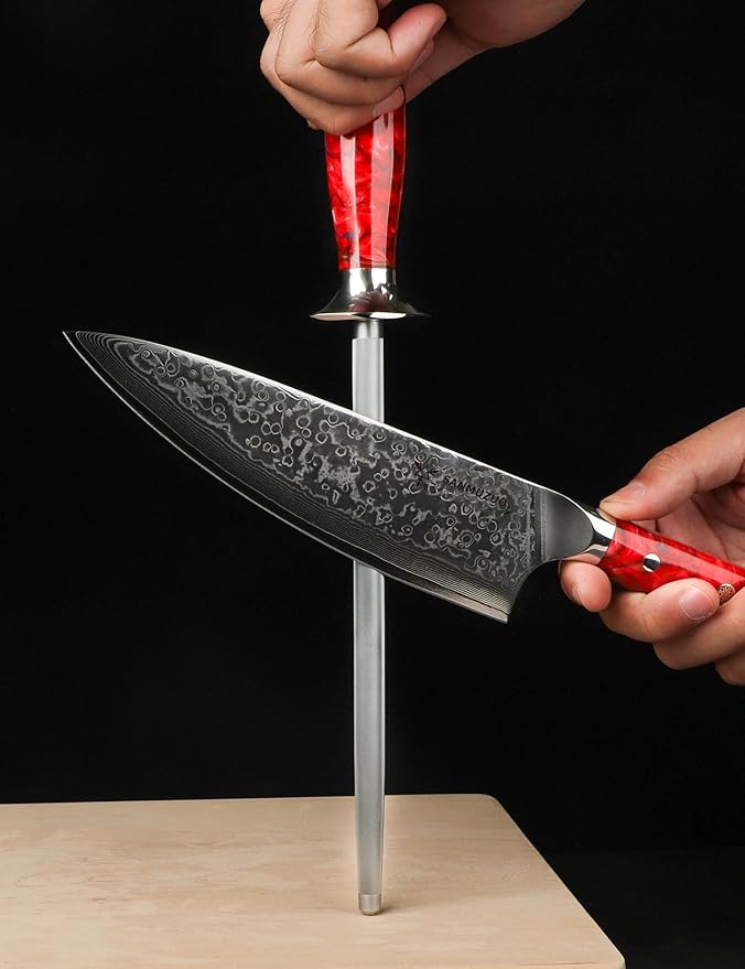 Honing Rod, Sharpening Steel for Kitchen Knives ??9" Honing Steel ??Resin Handle ??XUAN Series (Rose Red)