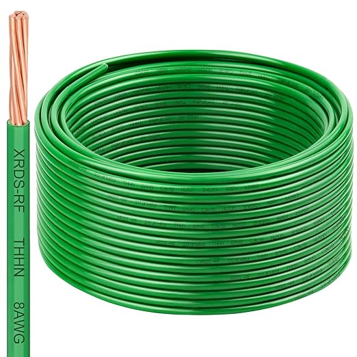 8 AWG THHN Stranded Bare Copper Wire 100FT Green Grounding Wire, Electrical Wire, 600V Rated Building Wire, Ideal for Panel Wiring, Grounding, Lighting Circuits, Control Systems