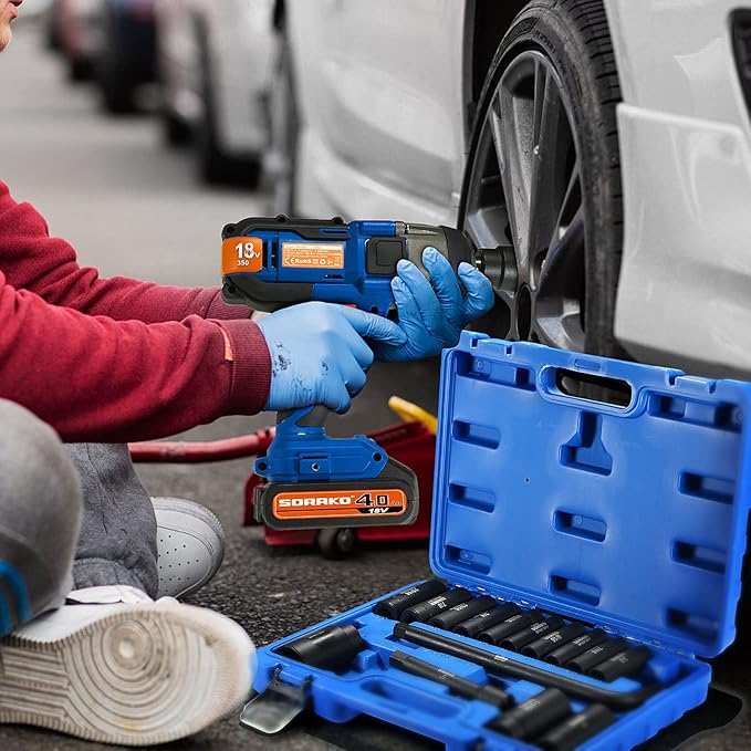 Impact Socket Set 1/2??Drive, SORAKO16 PCS SAE Deep Socket Set (3/8-Inch to 1-1/14") Include 5??Extension Bar & 10??L Handle, Cr-V Steel 6 Point Standard Impact Socket with Portable Case