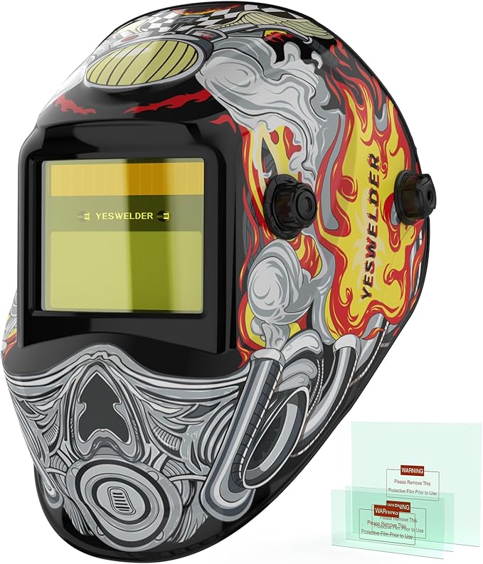 YESWELDER Auto Darkening Welding Helmet, Blue Light Blocking, 1/1/1/1 True Color Solar Powered Welding Hood with 2 Arc Sensors, Wide Shade 3.5/9-13 Welder Mask for TIG MIG ARC and Grind
