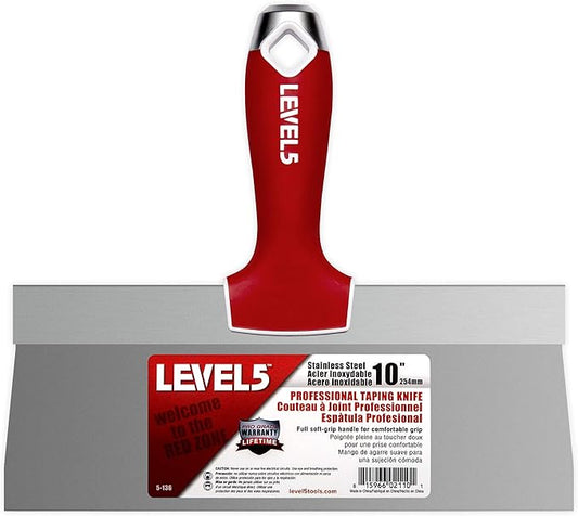 10" Soft-Grip Stainless Steel Taping Knife - LEVEL5 | Pro-Grade | Metal Hammer End | 5-136