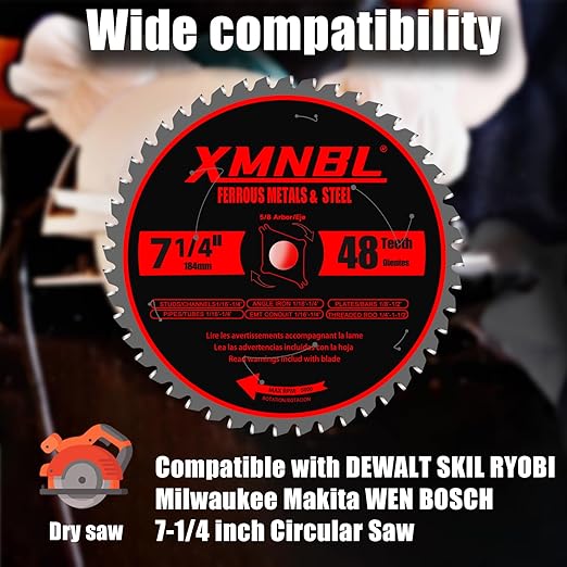 7-1/4 Inch Metal Cutting Saw Blade,Replace for Diablo D0748CF 7 1/4 Inch Metal and Stainless Steel Cutting Saw Blade,Compatible with 7-1/4 Inch Circular Saw,Cermet Carbide,5/8" Arbor,5X Longer Life
