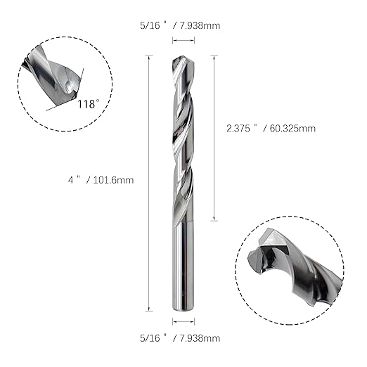 LU&MN 5/16" Solid Carbide Jobber Drill Bits with Straight Shank and 118째 Point Angle, Made from Tungsten Carbide Material,1-Piece