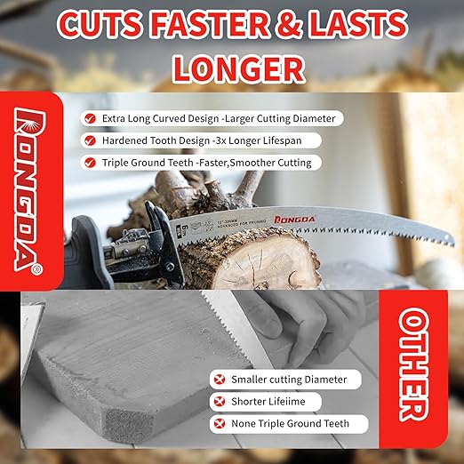 12 Inch Japanese Teeth Reciprocating Saw Blades 3-Piece, Arc Edge Wood Pruning Blades, 6TPI for Tree Trimming, Wood Cutting, Durable & Sharp, Fits Most Reciprocating Saws