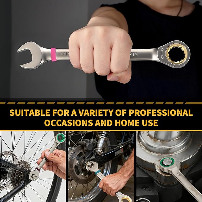 GRENPRO Ratcheting Wrench Set, Combination Wrench Set Metric And Standard & SAE With Color Ring, 1/4" to 3/4" & 6-18mm, 23PC Open End Ratchet Wrenches With Roll Up Pouch, CRV Socket Mechanic Tool Sets