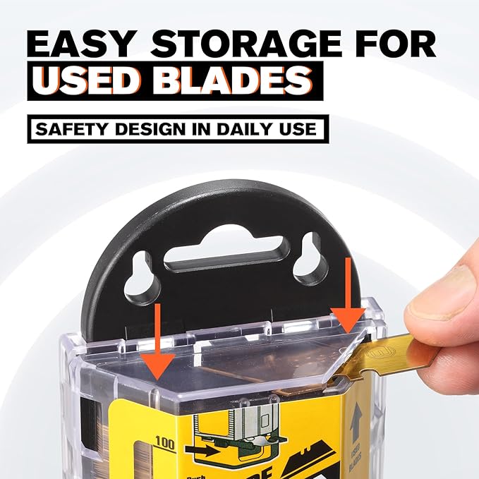 100-Pack Utility Knife Blades, Titanium Fully Plated, Durable SK-2 Razor Blades for Utility Knife Box Cutter, Never Rust, Extra Durable, With 1-blade & 5-blade Dispenser