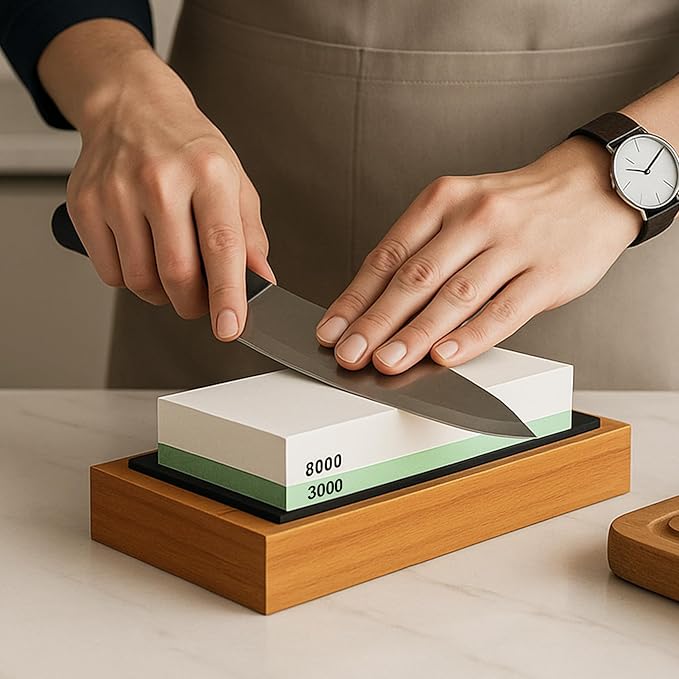 Seido Knives Double-Sided Sharpening - Non-slip Whetstone Rubber Base Bamboo Non-slip Base Flattening Stone Angle Guide Complete Sharpening Kit for Precision Edge
