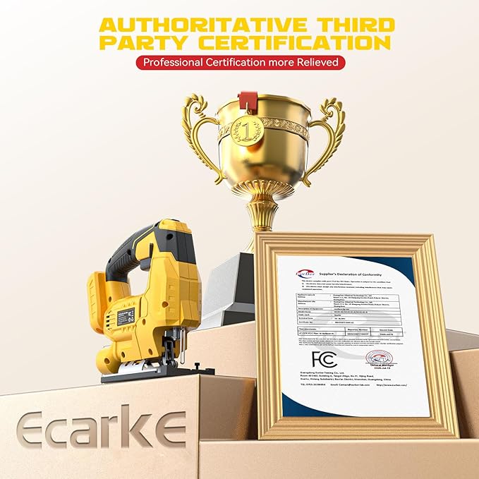 Ecarke Cordless Jig Saw Compatible With Dewalt 20V Max Battery (Only Tool), 4 Orbital Sets, 6 Variable Speeds Control, Dust-Blowing, ±45° Bevel Cuts, LED Light and 6PCS Blades For Cutting