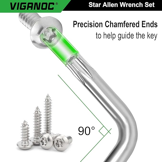 Viganoc Chrome Vanadium Steel Long Arm Torx Star Allen Wrench Set, T10-T50, 9-Piece