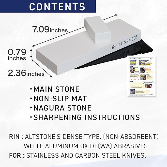 RIN [High-density. Tightly compacted.] Splash & Go, Whetstone Sharpening stone grit w/Nagura, 7.1" x 2.4" x 0.8" (Ideal for home-use), Made in Japan (#3000)