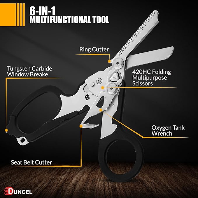 Pro 6-in-1 Multifunctional Trauma Shears Foldable - Stainless Steel Medical Scissors for Nurses - Raptor Trauma Shears with Glass Breaker - Surgical EMT Scissors for Nursing Students & Doctors