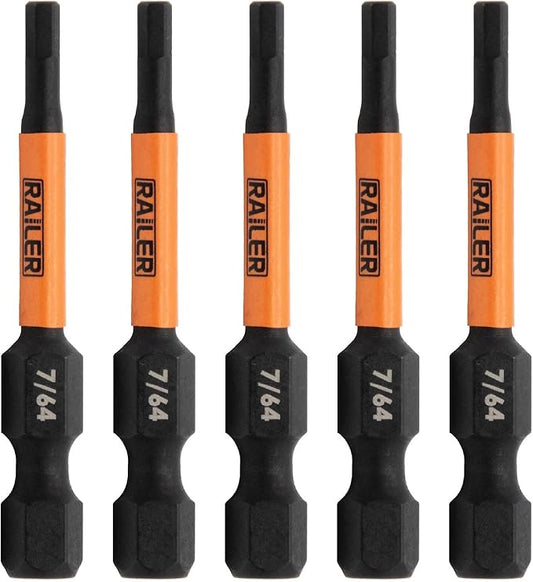 Hex 7/64" Impact Driver Bit - Railer Allen Wrench Drill Hex Bits. 1/4 Quick Release S2 Steel 2 inch 7/64" Hex Bits. (5 Pack)