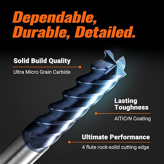 ACCUCUT I4KEL 5/16??Carbide Square End Mill- 4 Flute Milling Bit for Steel, Forge Steel, Hardened, Copper, Alloys & Materials < HRC 50 - AlTiN Coating CNC Router Bit, 45 Degree Helix