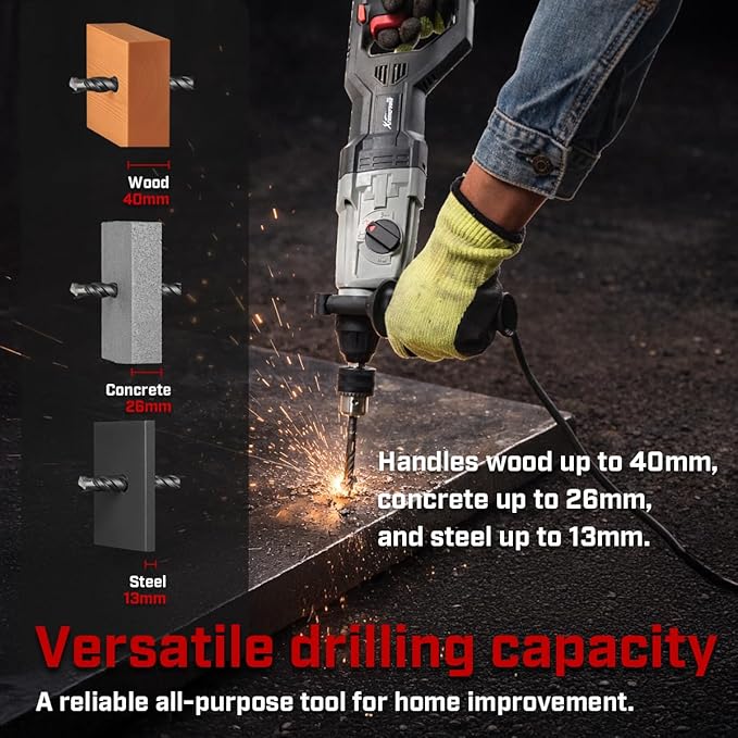 XtremepowerUS 800W SDS-Plus Electric Rotary Hammer Drill, Demolition Chiseling & Drilling Bits Set with Case