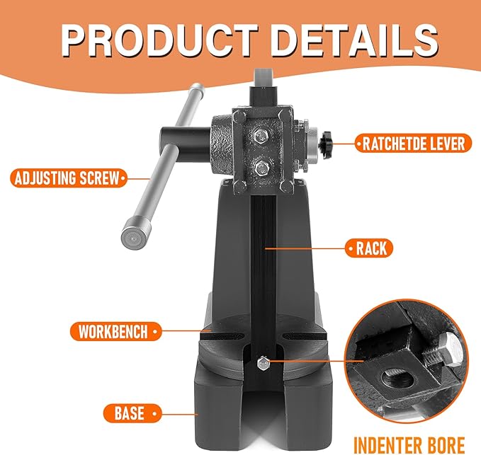 2 Ton Arbor Press Manual Heavy Duty Arbor Press Machine,8.5" Work Height,Manual Arbor Press Cast Iron Desktop Punch Press,for Punching,Bending,Stretching (Black, 2T)
