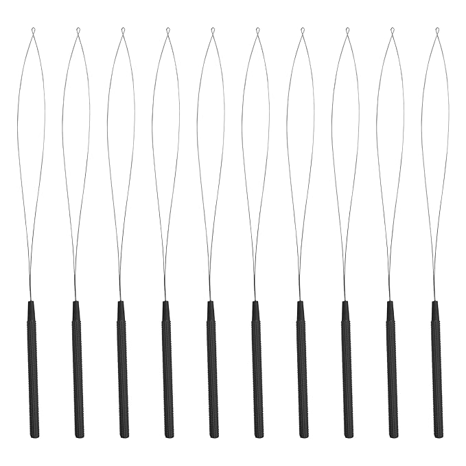SIVOTE 10-Piece Hair Extension Loop Tool Set, Black- Bead Threader for Hair, Hair Extension Bead Tool, Pulling Hook, and Bead Looper Tool for Seamless Extensions, Micro Rings & Nano Beads