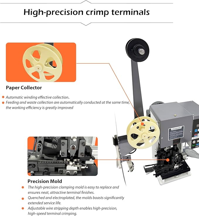 WYDDDARY 220V 1PH Fully Automatic Wire Stripping and Terminal Crimping Machine 1.5T Crimping Capacity 4000 Strokes/Hr Cable Wire Stripping and Crimping Machine