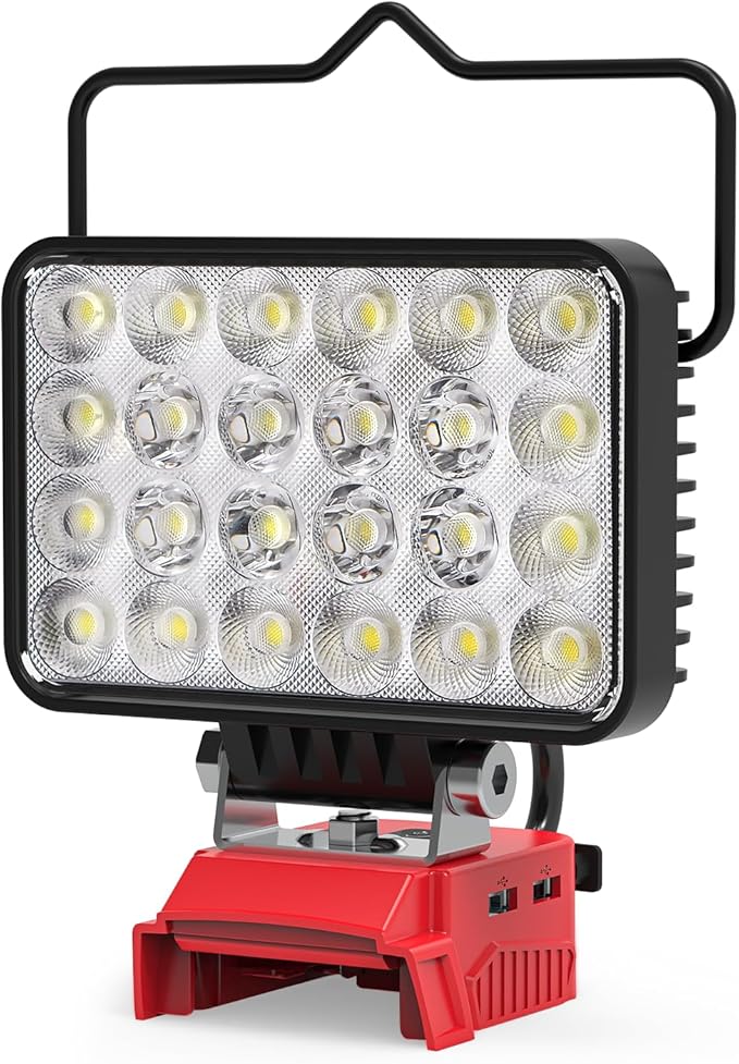 New Upgrade Azocek LED Work Light Compatible with Mil-wau-kee 18V Battery, 72W 7200LM Flashlight, 18V Battery Cordless Work Light with Low Voltage Protection & Dual USB & Type-C Charging Port (72W)