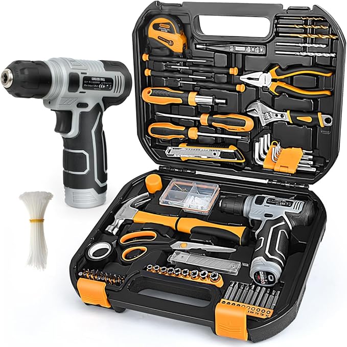 Upgradd 180 Piece Tool Set - Tool Box with 8V Cordless Drill, Hand Drill Set for Men & Women, Home Tool Kit with Hand Tools for House Repair, DIYers, Homeowners & Handymen