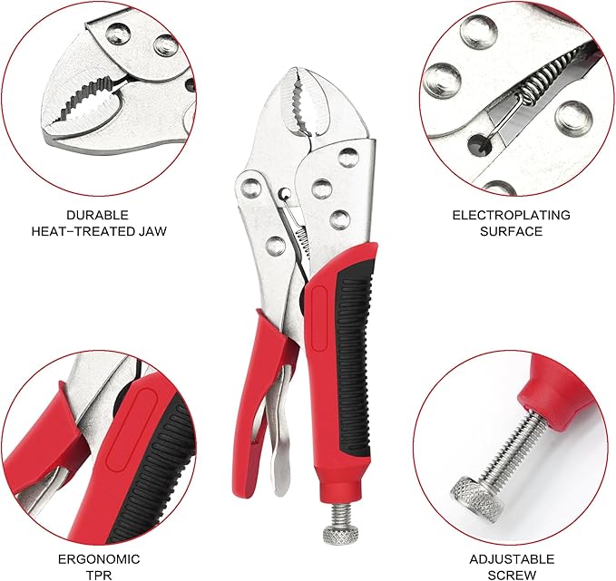 4pcs Lock Pliers Set Vice Grips Pliers Included 8.85 ", 7.48", 5.51 "Curved Jaw And 6.29" Nose Lock Wrench Set for Welding, Metal Bending & Woodworking - Ergonomic Handle