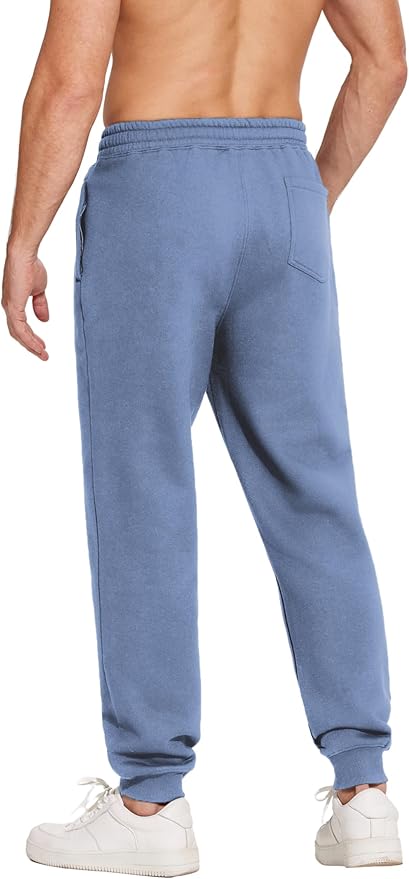 PINSPARK Men's Fleece Joggers with Zipper Pockets Tapered Sweatpants Cotton Sweat Pants for Mens Heavyweight Lounge Pants