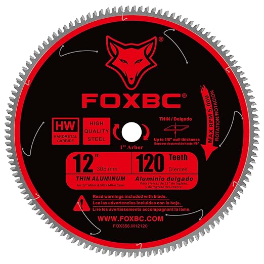 FOXBC 12 Inch Aluminum Cutting Saw Blade, 120T Tooth, TCG with 1-Inch Arbor