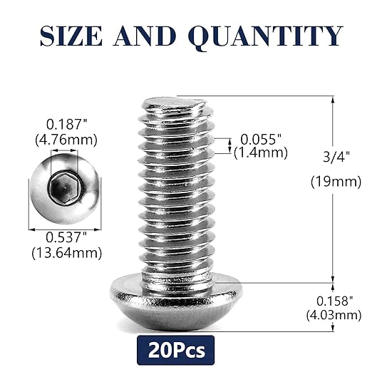 5/16-18 x 3/4" Button Head Socket Cap Bolts Screws, 20Pcs 304 Stainless Steel 18-8, Allen Hex Drive, Bright Finish by SG TZH(with Hex Spanner)