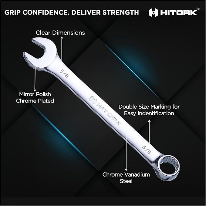 Hitork 24-Piece Combination Wrench Set, SAE (1/4"??") & Metric (8??4mm), Cr-V Steel, Mirror Chrome Finish, 12-Point Box End, 15째 Offset, with Roll Pouch ??Ideal for Home, Garage & Auto Repair