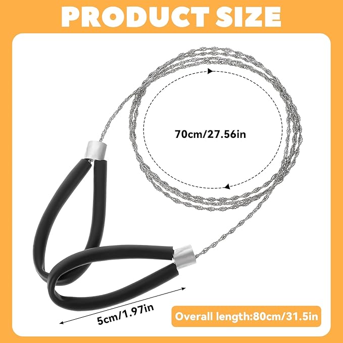 Stainless Steel Cable Saw, Hand Pocket String Rope Saw Metal Wire Saw PVC Pipe Cable Saw 32.4 Inch Heavy Duty Emergency Pocket Size Outdoor Tool for Cutting Wood Camping Hiking Hunting