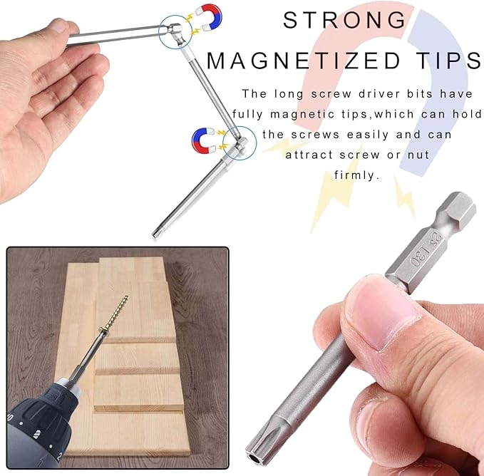 JONMON Torx Screwdriver Bit Sets, 11pcs T6-T40 Magnetic 100mm Security Torx Tamper Proof with 1/4 inch Quick Change Hex Shank Screw Driver Bit Tool